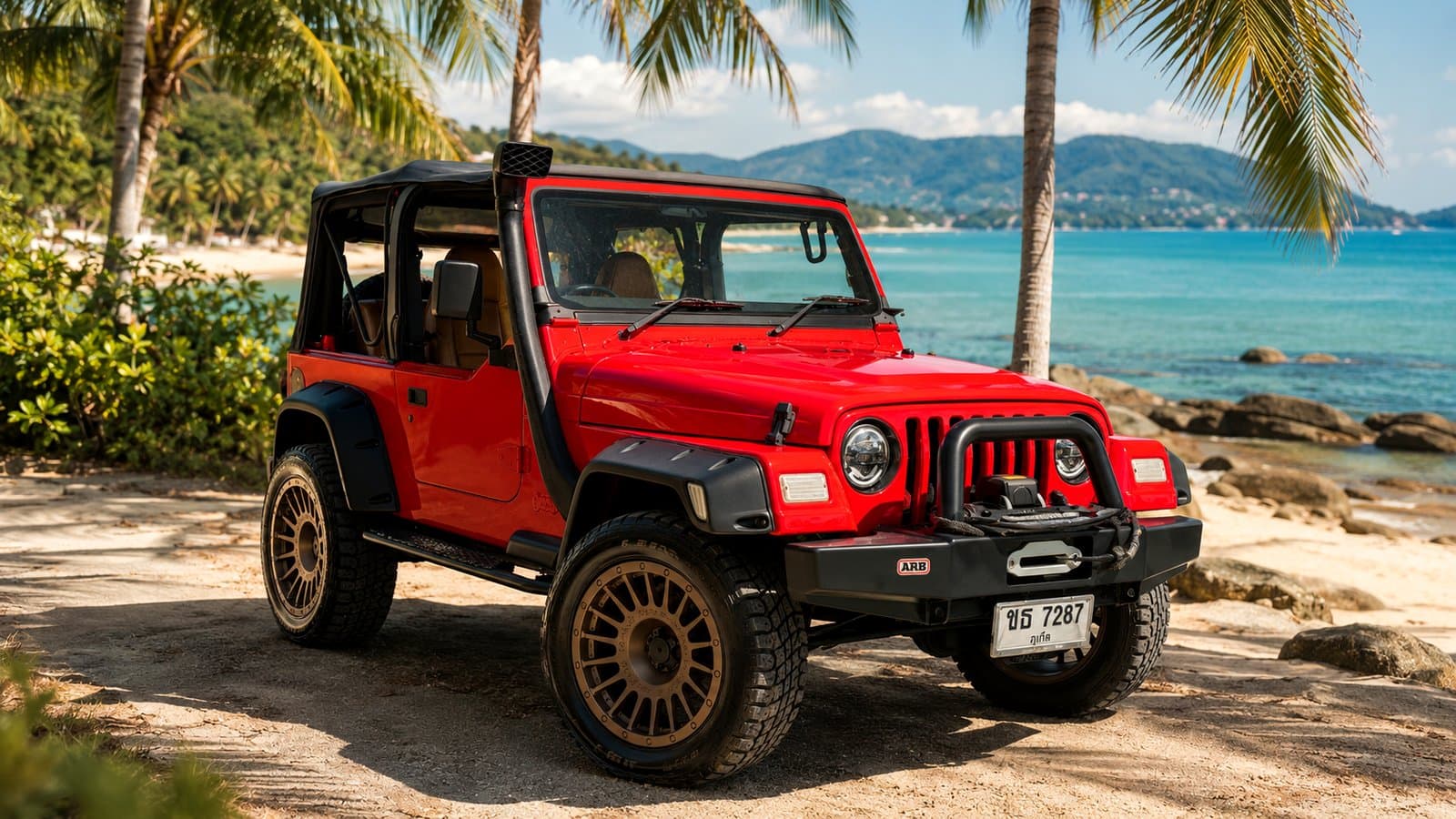 Parked above a turquoise bay