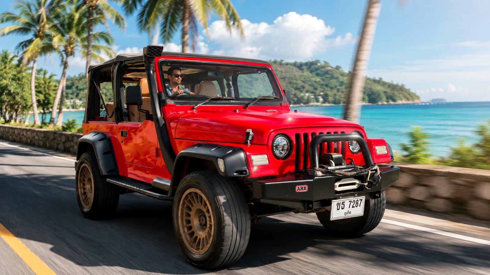 Palm-lined coastal cruising